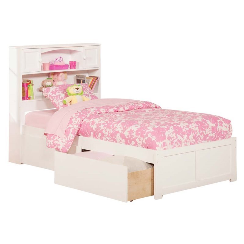 Pemberly Row Transitional Solid Wood Twin Storage Platform Bed in White