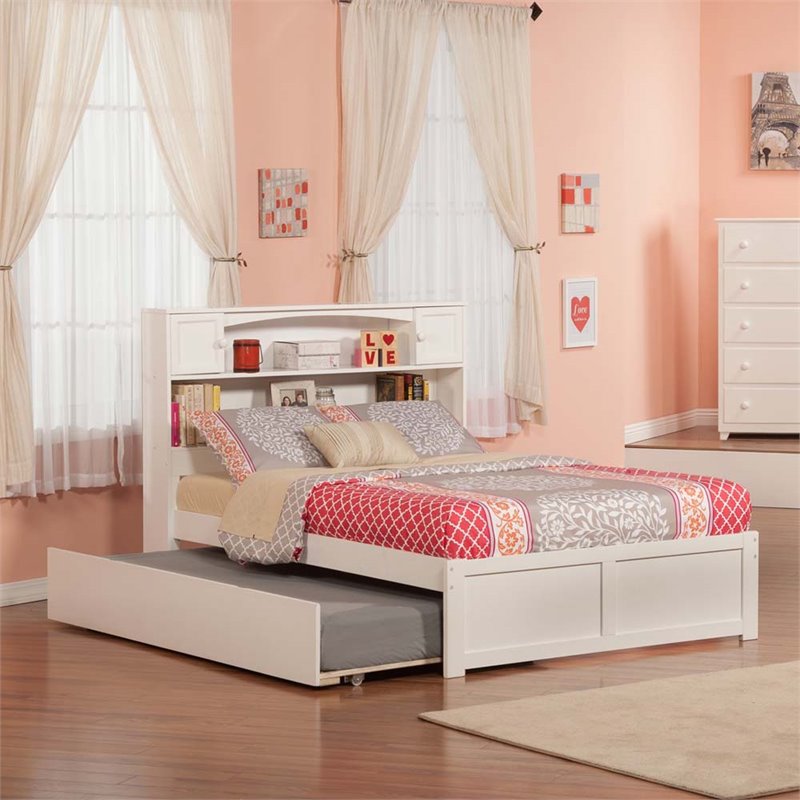 Pemberly Row Transitional Solid Wood Full Bed with Twin Trundle in White