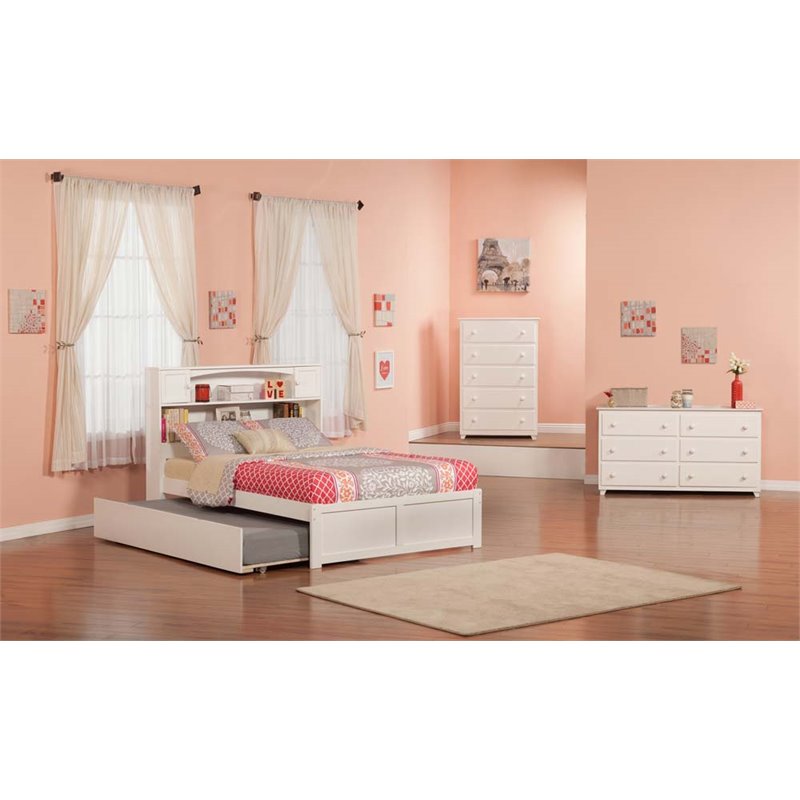 Pemberly Row Transitional Solid Wood Full Bed with Twin Trundle in White