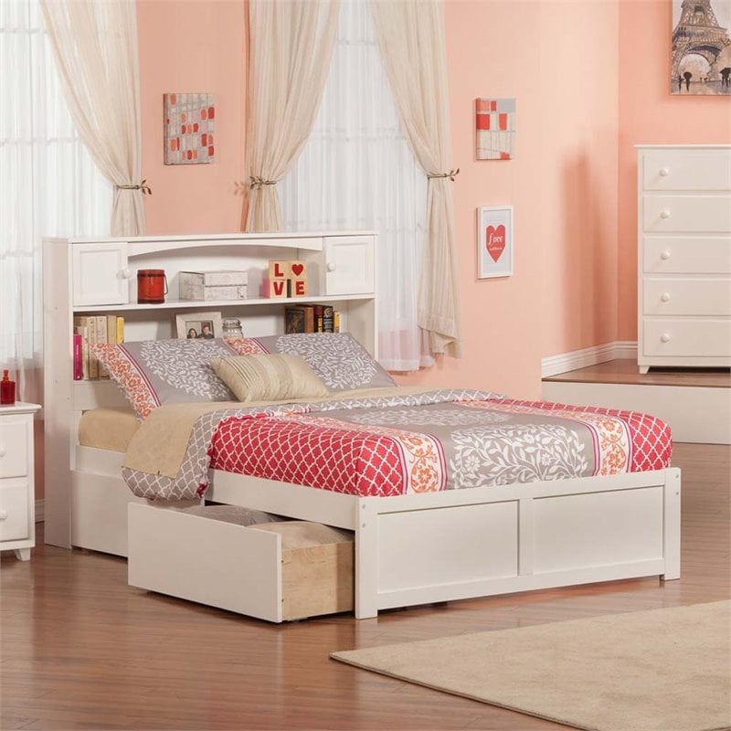 Pemberly Row Transitional Solid Wood Full Storage Platform Bed in White