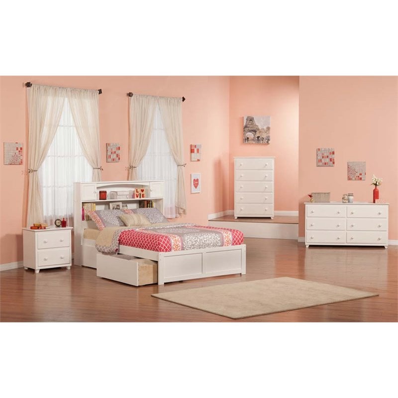 Pemberly Row Transitional Solid Wood Full Storage Platform Bed in White