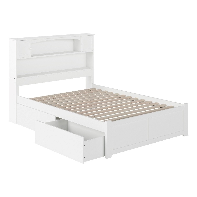 Pemberly Row Transitional Solid Wood Full Storage Platform Bed in White