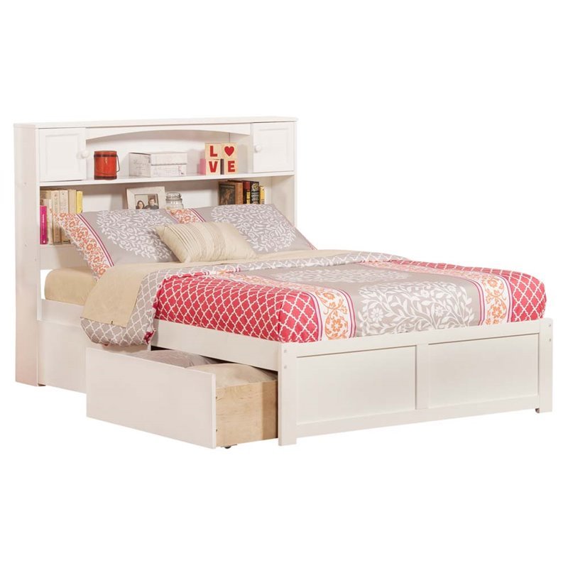 Pemberly Row Transitional Solid Wood Full Storage Platform Bed in White