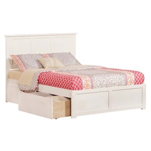 Pemberly Row Madison Full Wood Platform Bed and Storage Drawers in White