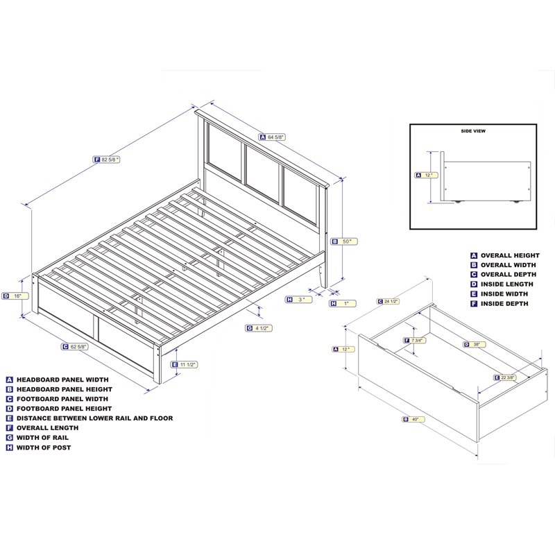 Pemberly Row Madison Queen Wood Platform Bed and Storage Drawers in White