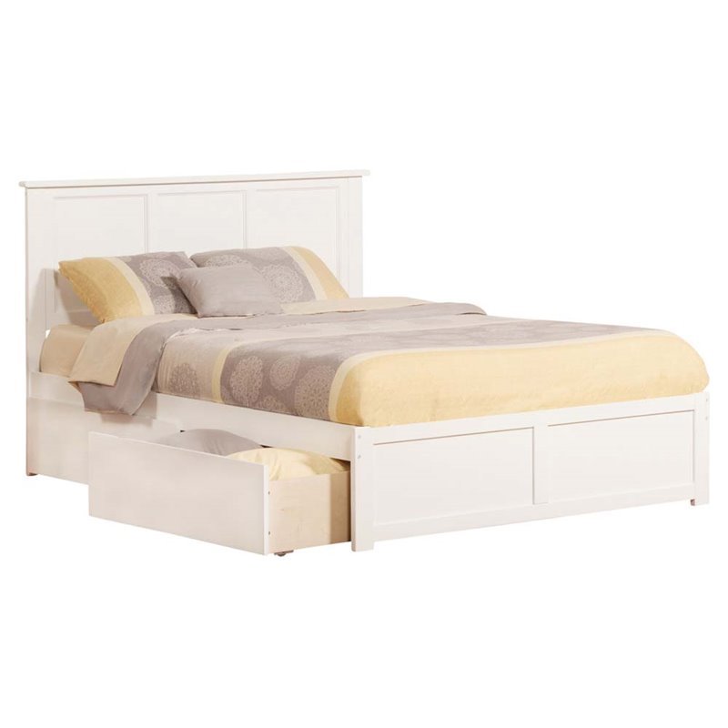 Pemberly Row Madison Queen Wood Platform Bed and Storage Drawers in White