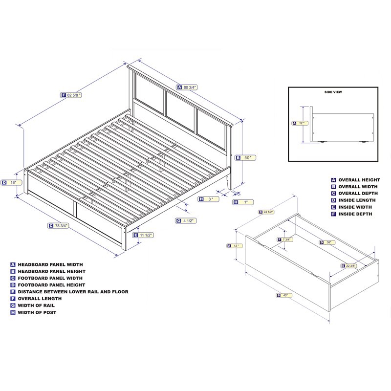 Pemberly Row Madison King Wood Platform Bed & Storage Drawers in White