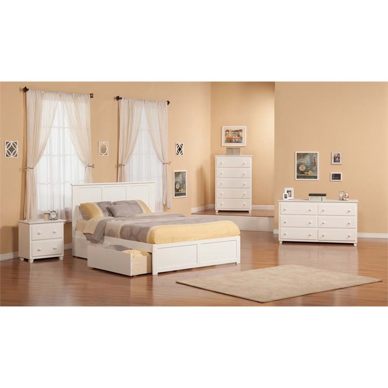 Pemberly Row Madison King Wood Platform Bed & Storage Drawers in White