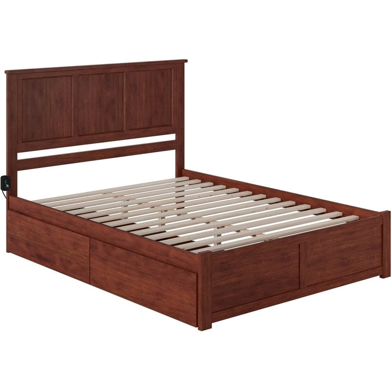 Pemberly Row Madison King Wood Platform Bed & Storage Drawers in Walnut