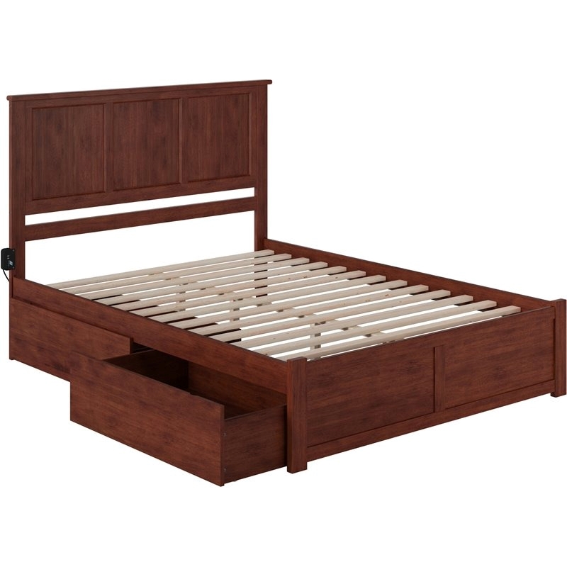 Pemberly Row Madison King Wood Platform Bed & Storage Drawers in Walnut