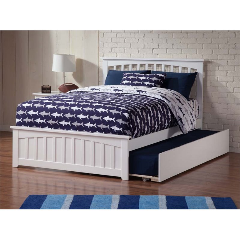 Pemberly Row Farmhouse Solid Wood Full Trundle Platform Bed in White