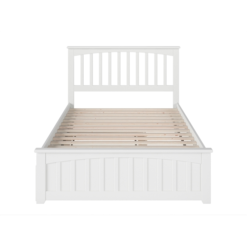 Pemberly Row Farmhouse Solid Wood Full Trundle Platform Bed in White