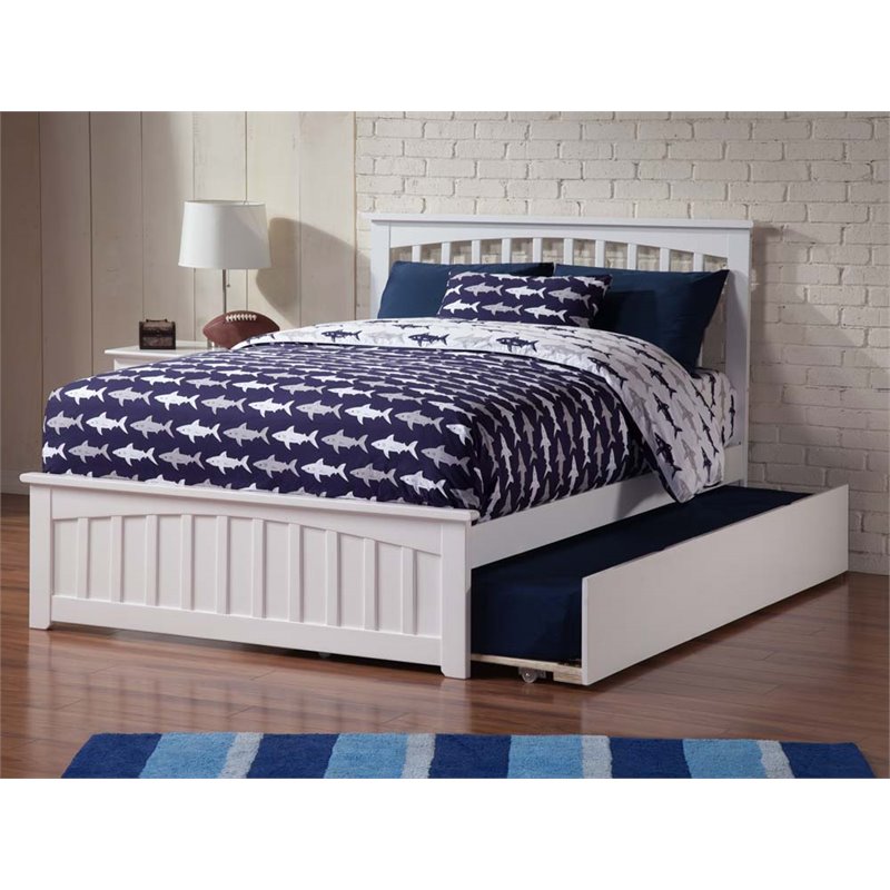 Pemberly Row Farmhouse Solid Wood Full Trundle Platform Bed in White