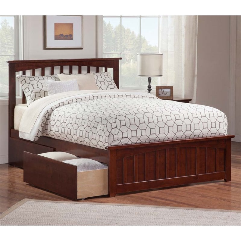 Pemberly Row Farmhouse Solid Wood Queen Storage Platform Bed in Walnut