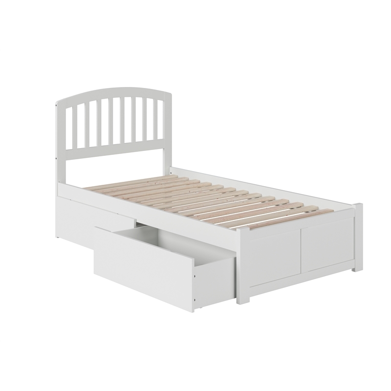Pemberly Row Richmond Twin Wood Platform Bed and Storage Drawers in White