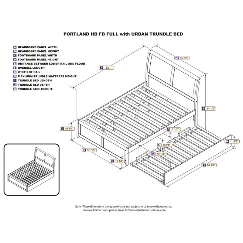 Pemberly Row Portland Full Wood Platform Bed  & Twin Trundle in White