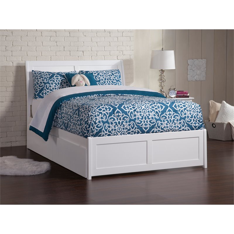 Pemberly Row Portland Full Storage Wood Platform Bed  in White