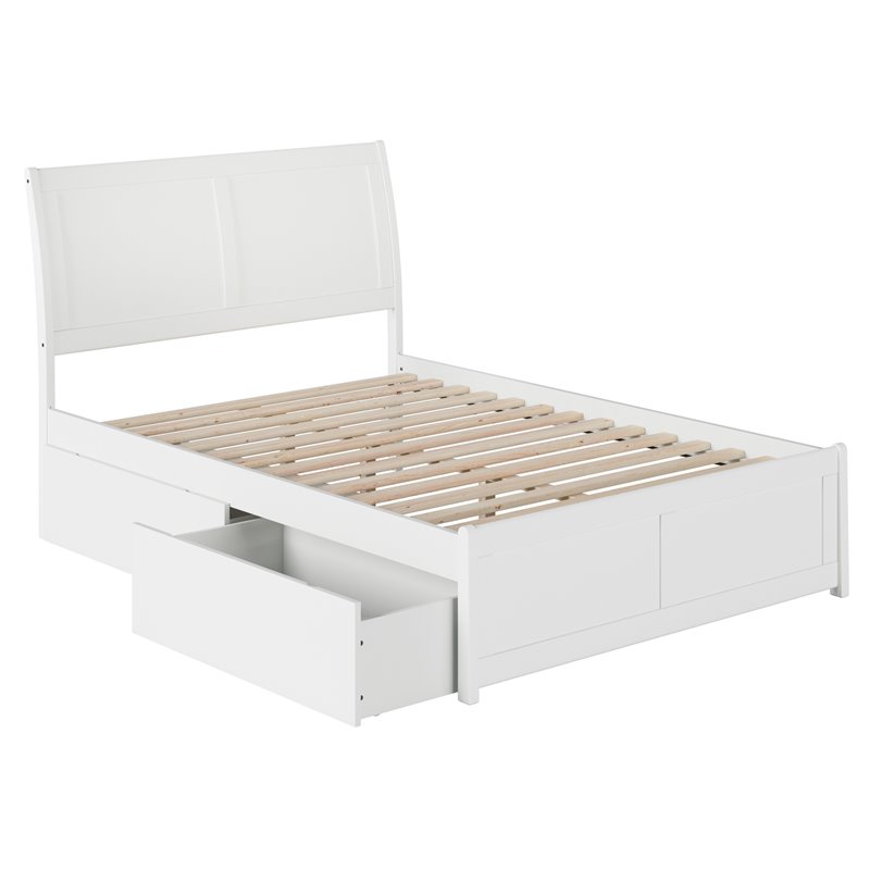 Pemberly Row Portland Full Storage Wood Platform Bed  in White