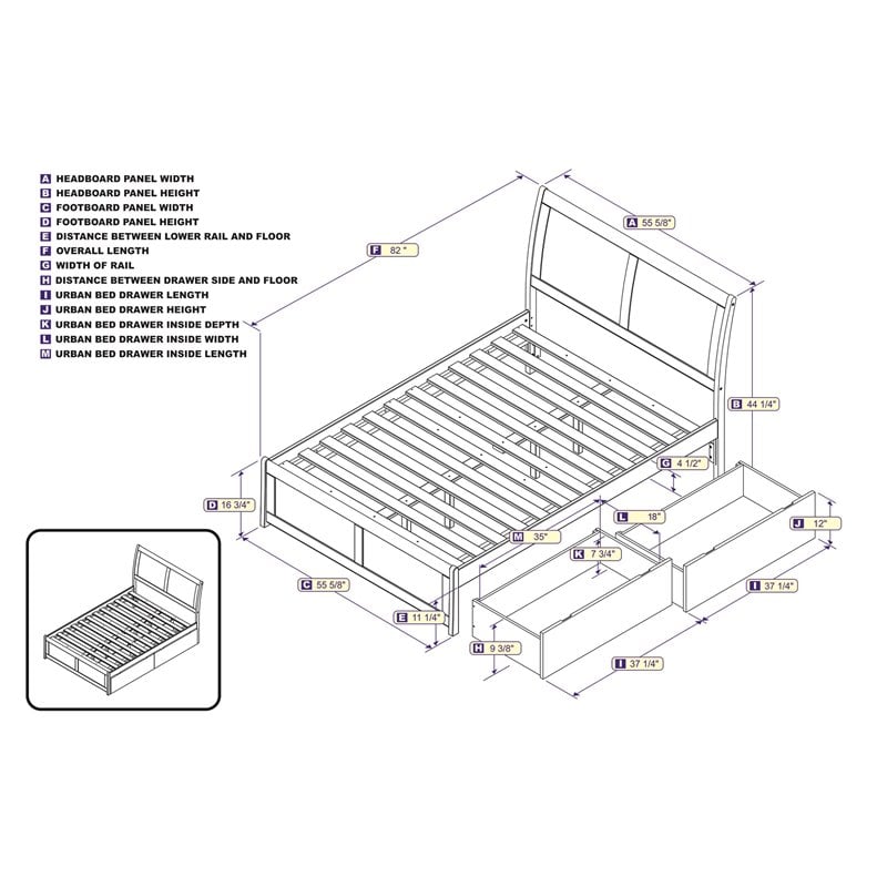 Pemberly Row Portland Full Storage Wood Platform Bed  in White