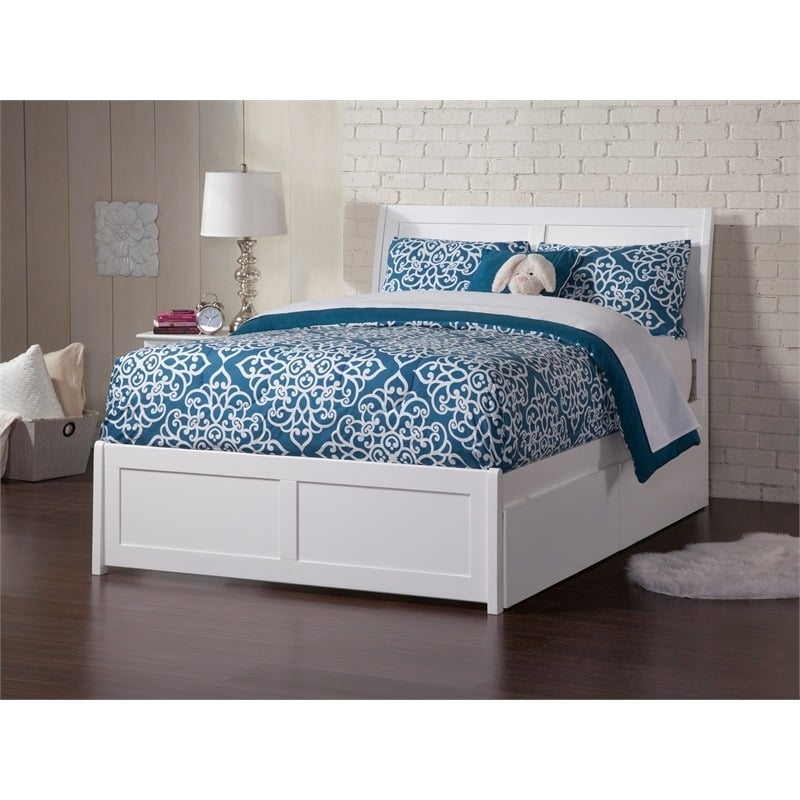 Pemberly Row Portland Full Storage Wood Platform Bed  in White