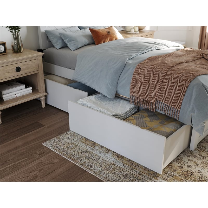 Pemberly Row Solid Hard Wood Under-Bed Drawers with Rollers in White (Set of 2)