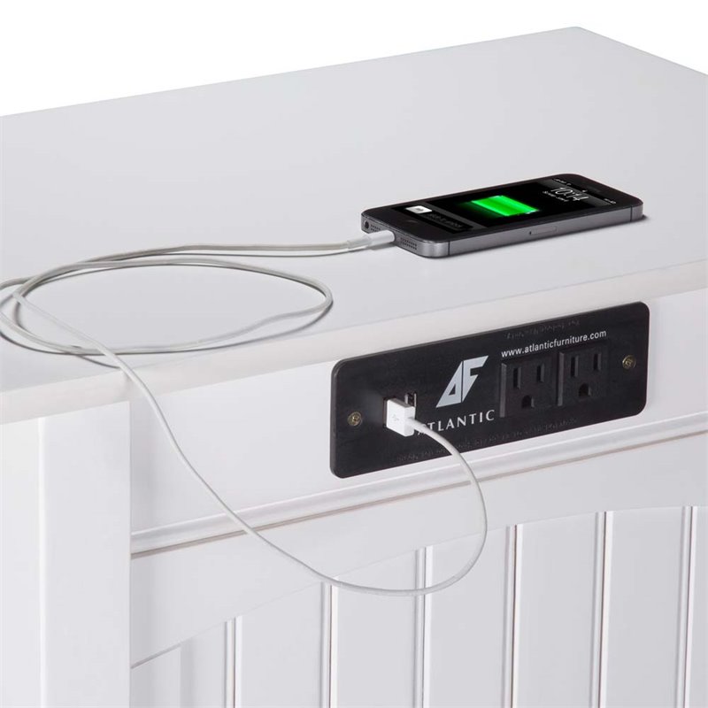 Pemberly Row Transitional Wood Side Table with USB Charging Ports in White