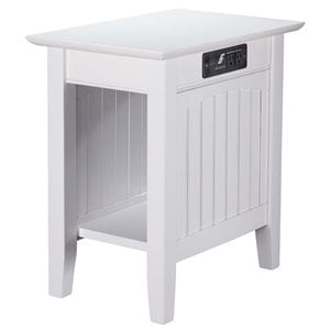Pemberly Row Transitional Wood Side Table with USB Charging Ports in White
