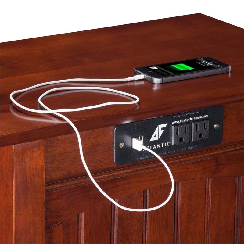 Pemberly Row Modern Solid Wood Side Table with USB Charging Ports in Walnut