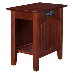 Pemberly Row Modern Solid Wood Side Table with USB Charging Ports in Walnut
