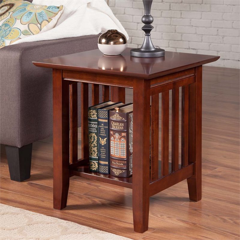 Pemberly Row End Table Coffee Accent Table Square in Solid Wood - Walnut