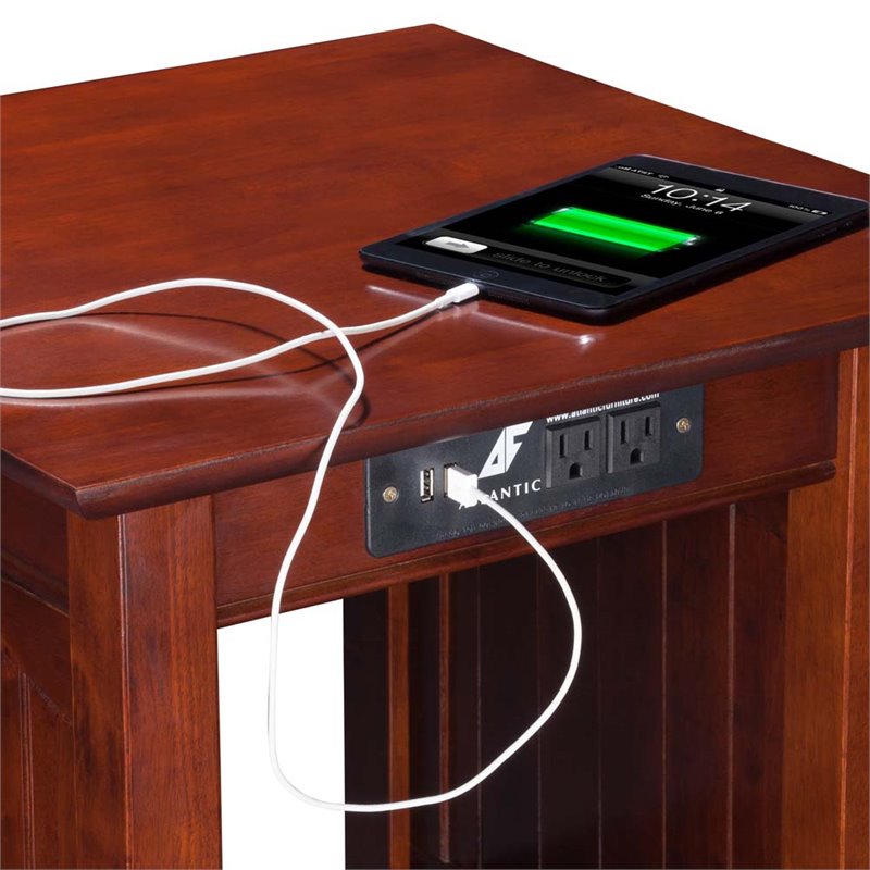 Pemberly Row Modern Wood End Table with USB Charging Ports in Walnut