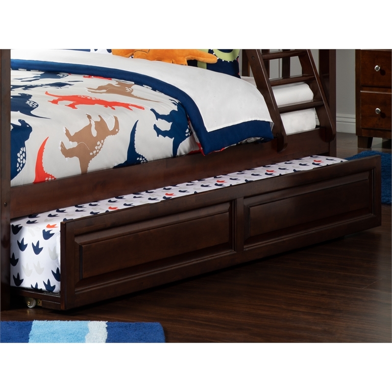Pemberly Row Transitional Solid Wood Twin/Full Raised Panel Trundle in Walnut