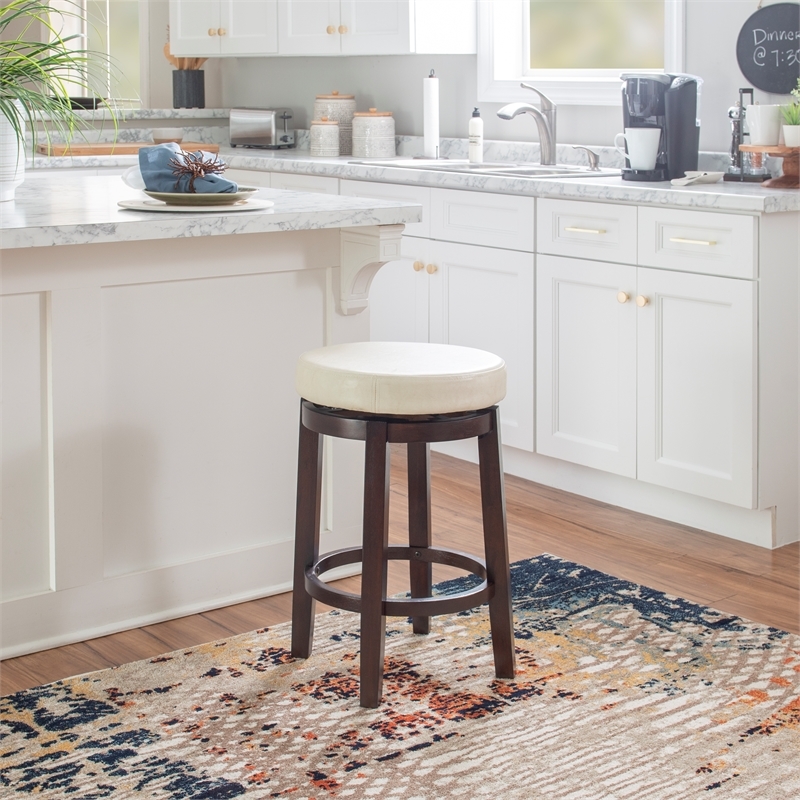 Pemberly Row Wood Bar Stool Chair in White With Rotating Round Seat & Footrest