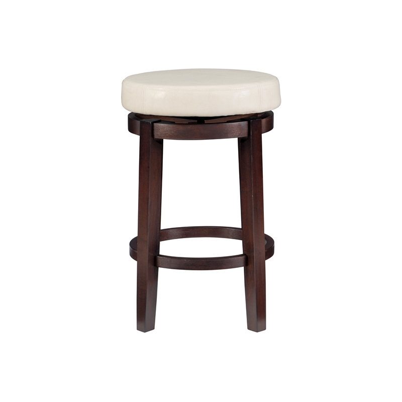 Pemberly Row Wood Bar Stool Chair in White With Rotating Round Seat & Footrest