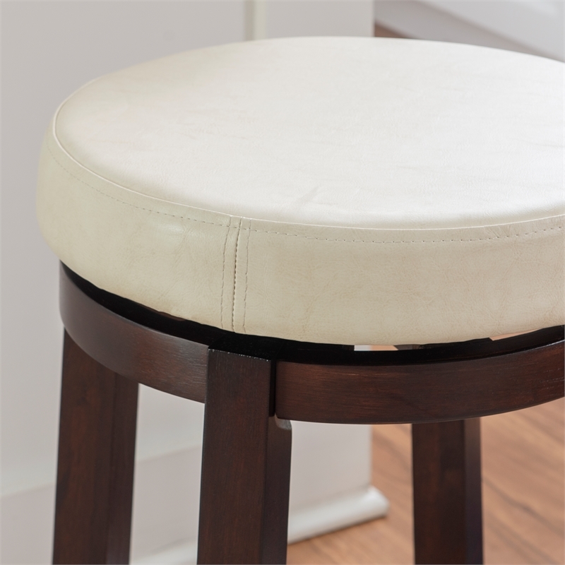 Pemberly Row Wood Bar Stool Chair in White With Rotating Round Seat & Footrest