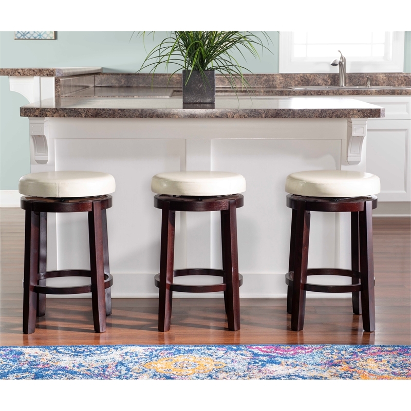 Pemberly Row Wood Bar Stool Chair in White With Rotating Round Seat & Footrest
