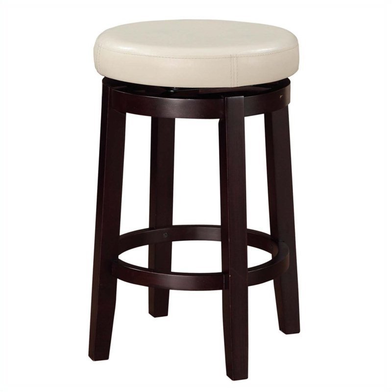 Pemberly Row Wood Bar Stool Chair in White With Rotating Round Seat & Footrest