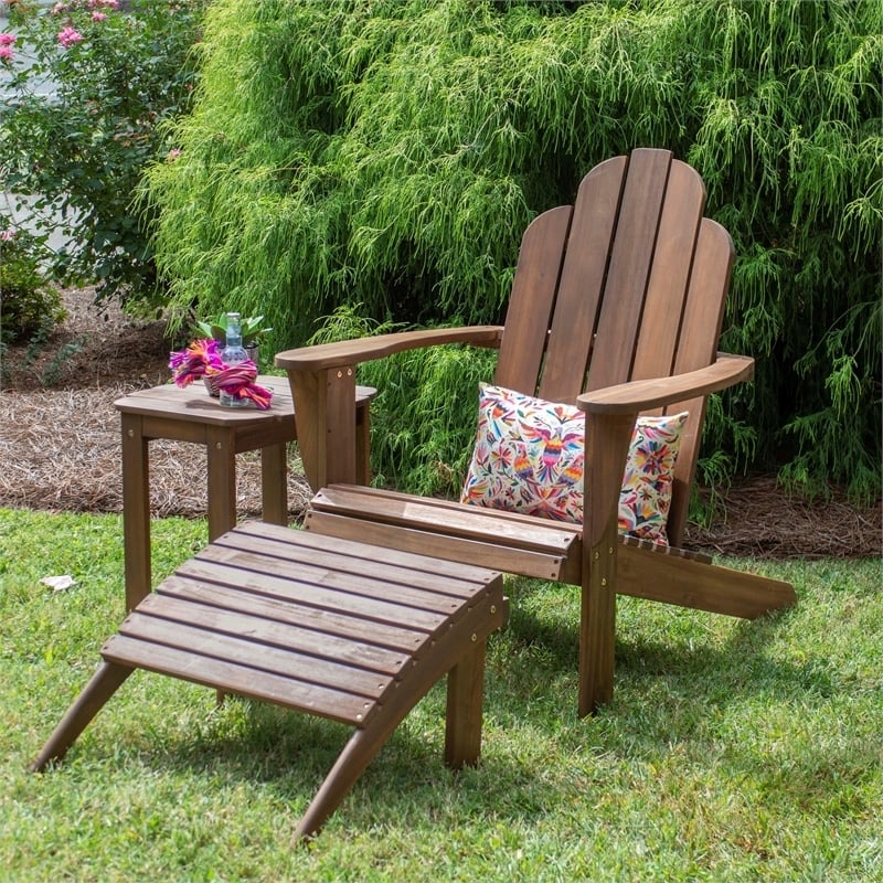 Pemberly Row Transitional Wood Outdoor Chair in Acorn Brown Stain