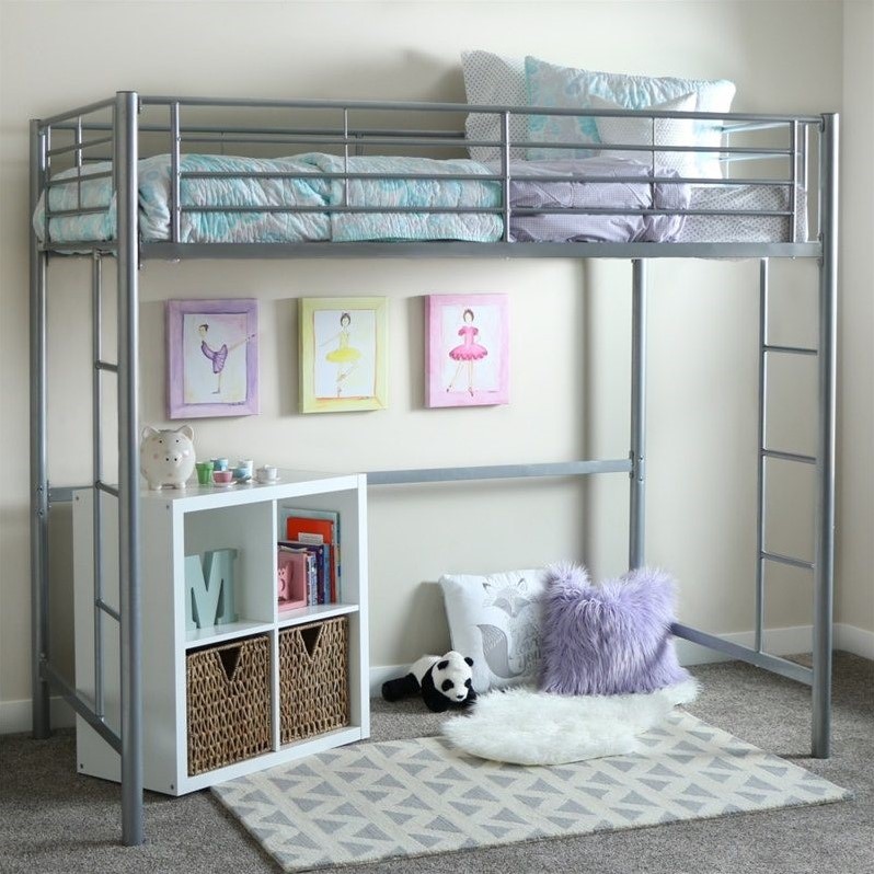 Pemberly Row Metal Twin Loft Bunk Bed in Silver