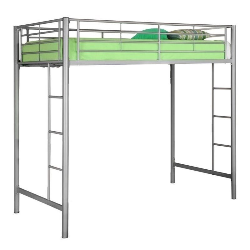 Pemberly Row Metal Twin Loft Bunk Bed in Silver