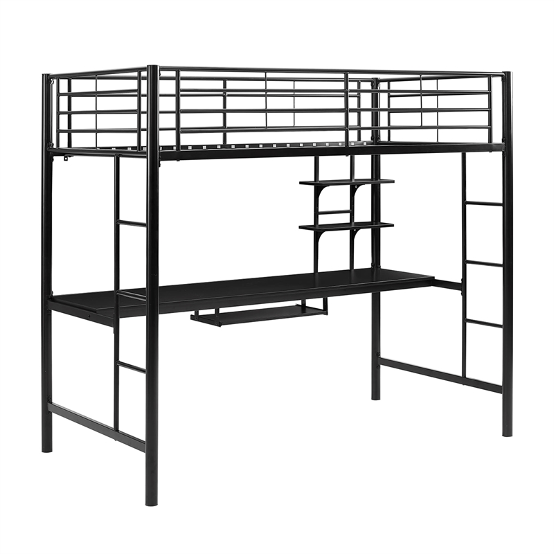 Pemberly Row Metal Full over Workstation Bunk Bed in Black