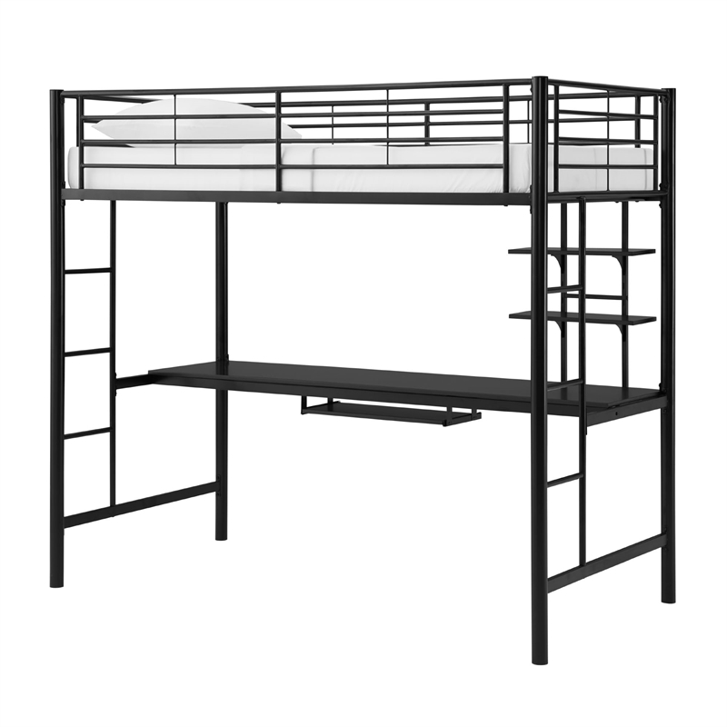 Pemberly Row Metal Full over Workstation Bunk Bed in Black