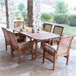 Pemberly Row 7 Piece Wood Patio Dining Set in Brown with Cushions