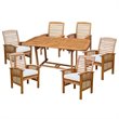 Pemberly Row 7 Piece Wood Patio Dining Set in Brown with Cushions