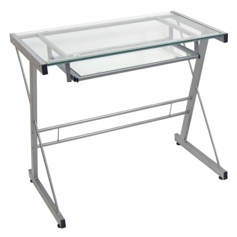 Pemberly Row Small Gl Top Computer Desk In Silver Pr 151434 Pemberly Row Small Gl Top Computer Desk In Silver