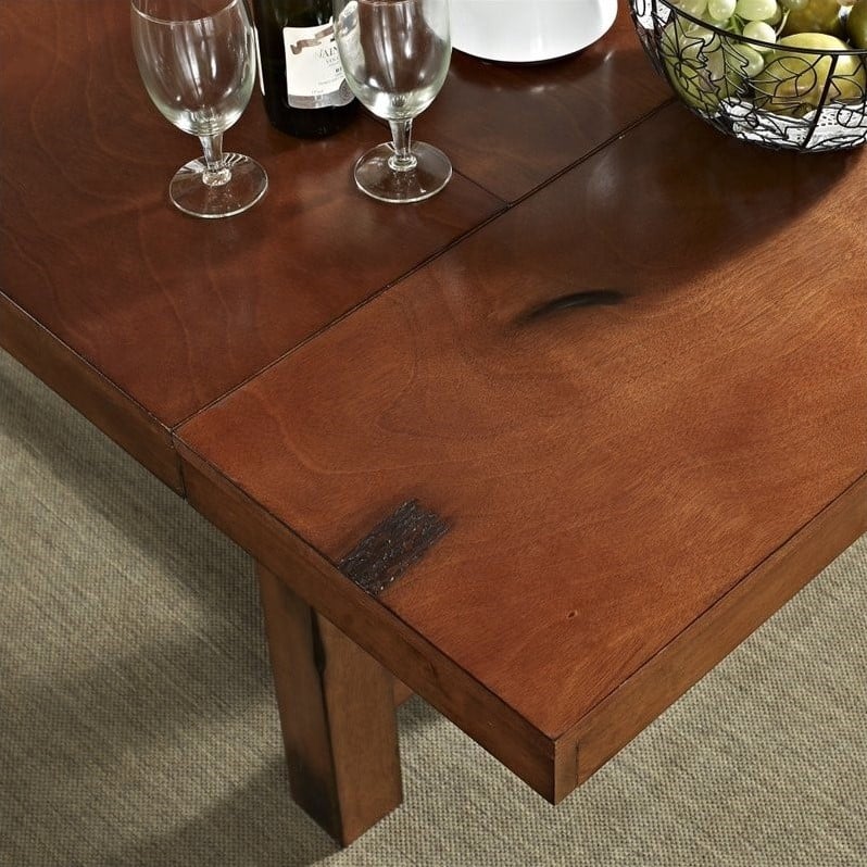 Pemberly Row Drop Leaf Trestle Wood Dining Table in Dark Oak