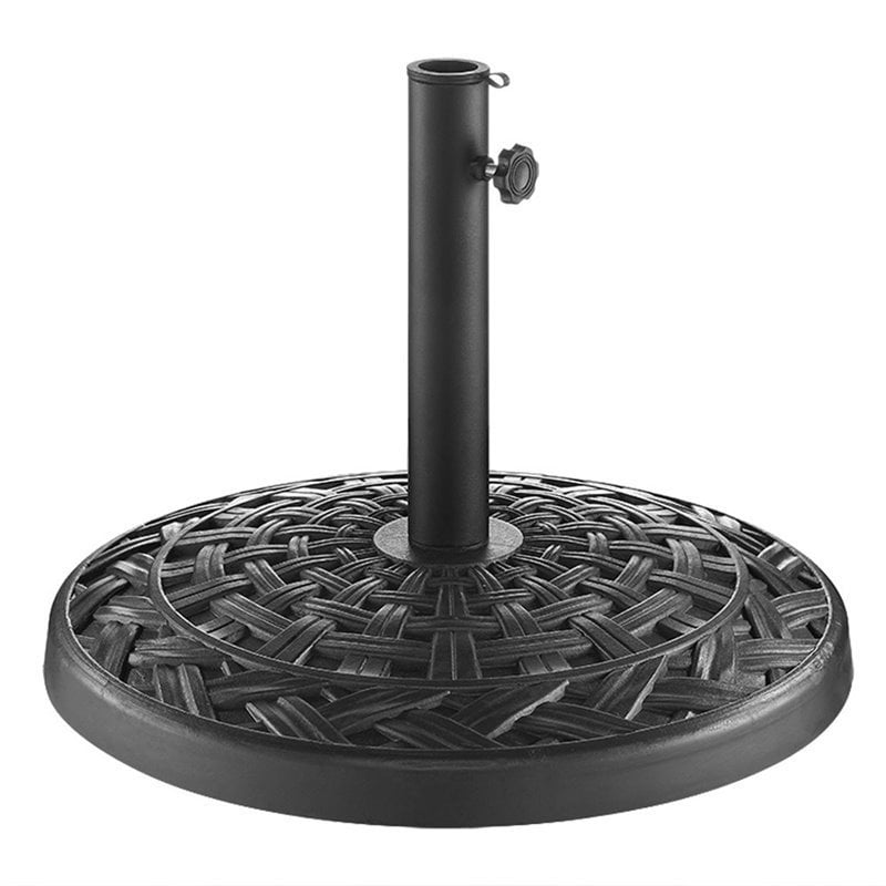 Pemberly Row Cross Weave Metal Round Outdoor Patio Umbrella Base in Black
