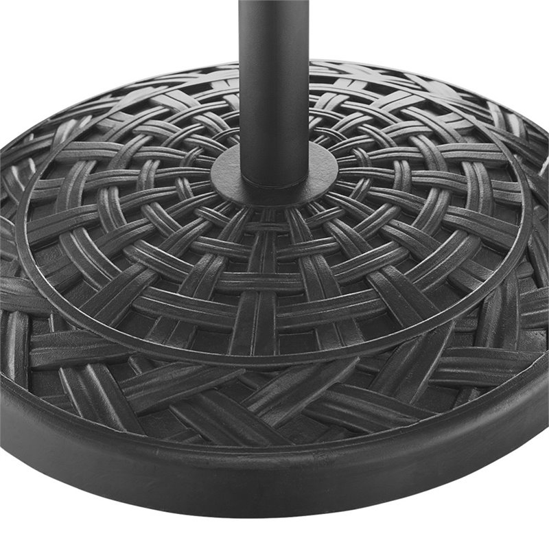 Pemberly Row Cross Weave Metal Round Outdoor Patio Umbrella Base in Black