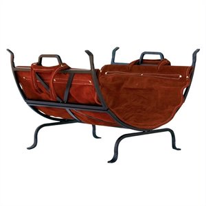 pemberly row iron log holder with suede leather carrier