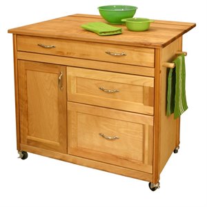 pemberly row mid sized drawer kitchen cart in natural birch
